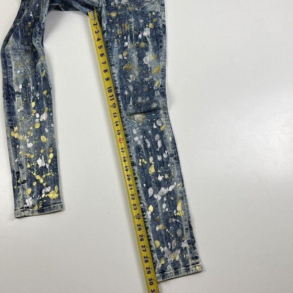ROBIN'S JEAN Women's Slim Straight Jeans Long Flap Paint Splatter Design Size 24 - Picture 4 of 12